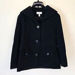 JM Collection Black Peacoat Coat Large